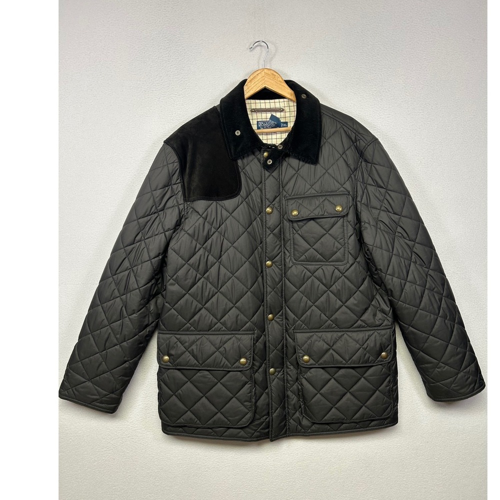 Heritage Polo Ralph Lauren Mens XL Black Quilted Suede Trim Barn Jacket